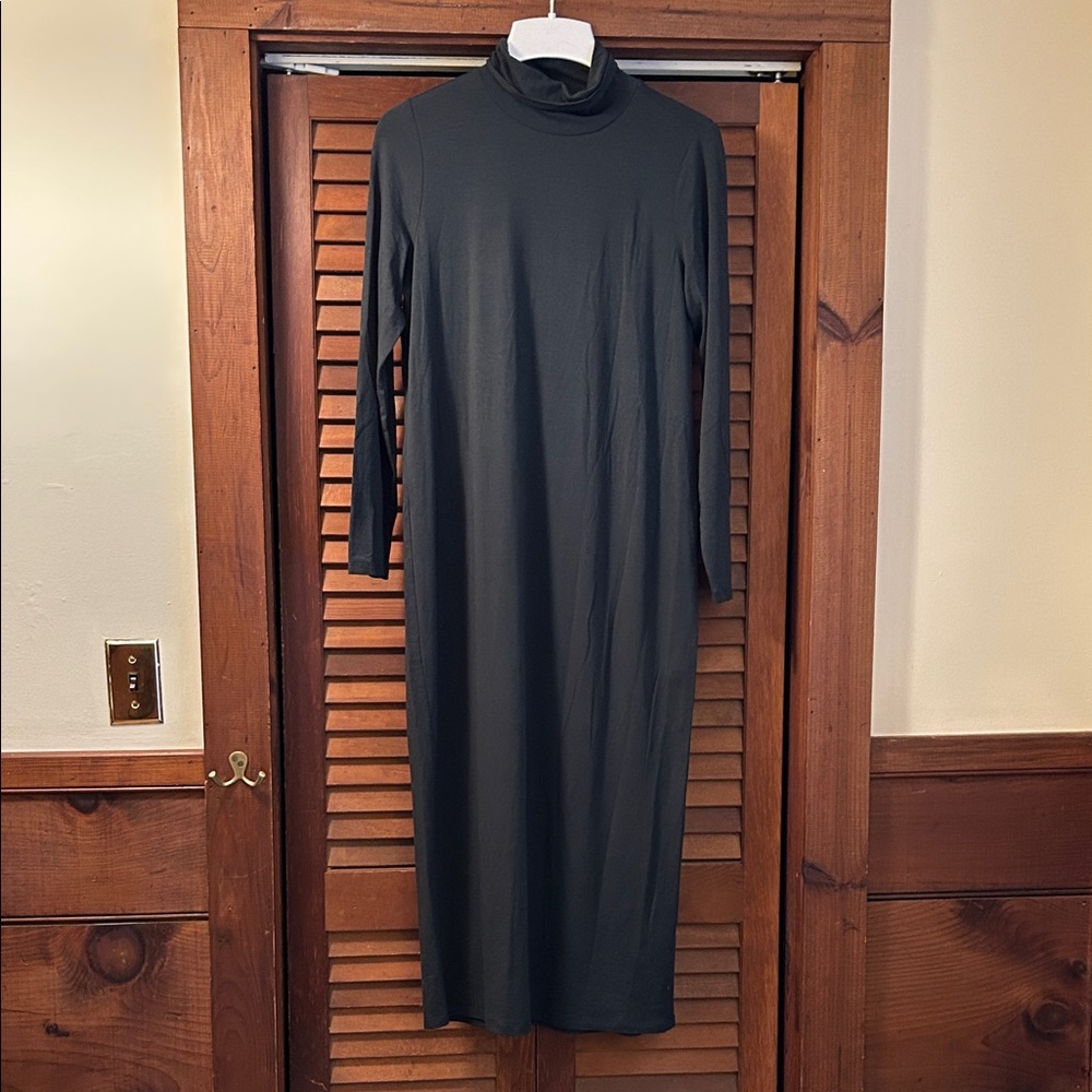 Eileen Fisher Hunter Green Long-Sleeve Turtleneck Midi Dress